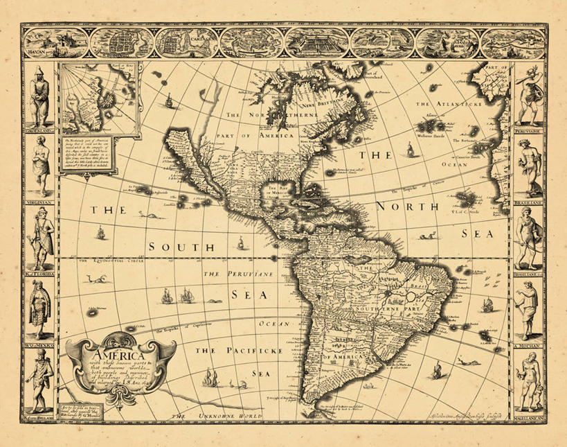 无人,横图,地图,历史,南美,古董,北美,彩图