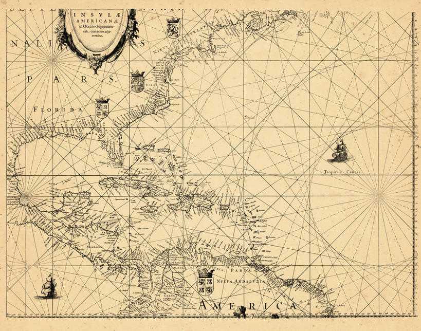 无人,横图,地图,美国,历史,古董,北美,西印度群岛,中美洲,彩图