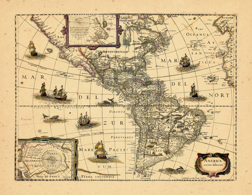 无人,横图,地图,历史,南美,古董,北美,彩图