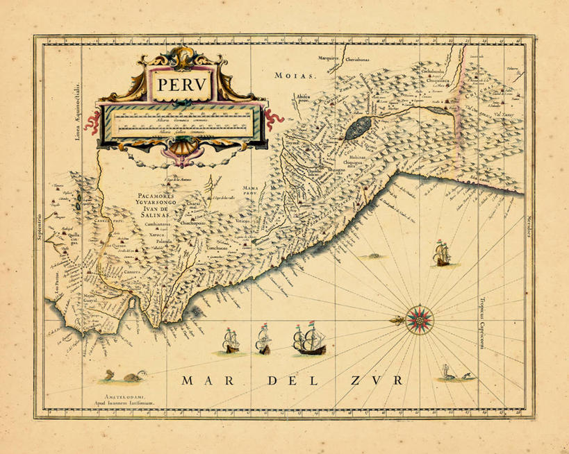 无人,横图,地图,秘鲁,历史,南美,古董,彩图