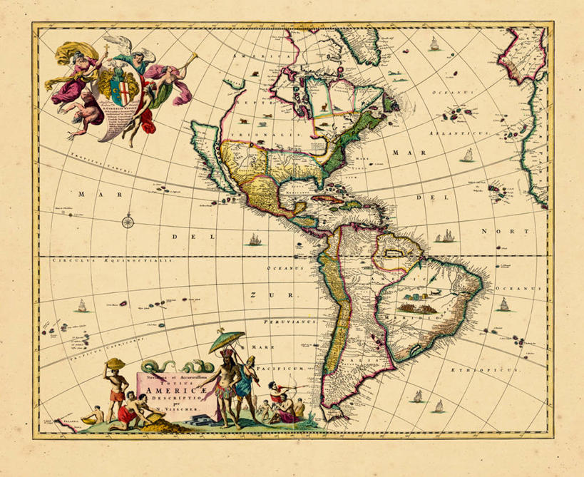 无人,横图,地图,历史,南美,古董,北美,彩图