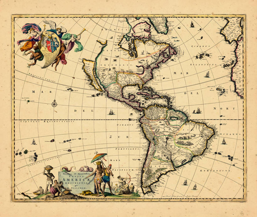 无人,横图,地图,历史,南美,古董,北美,彩图