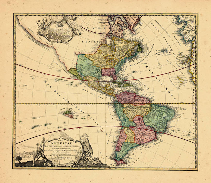 无人,横图,地图,历史,南美,古董,北美,彩图