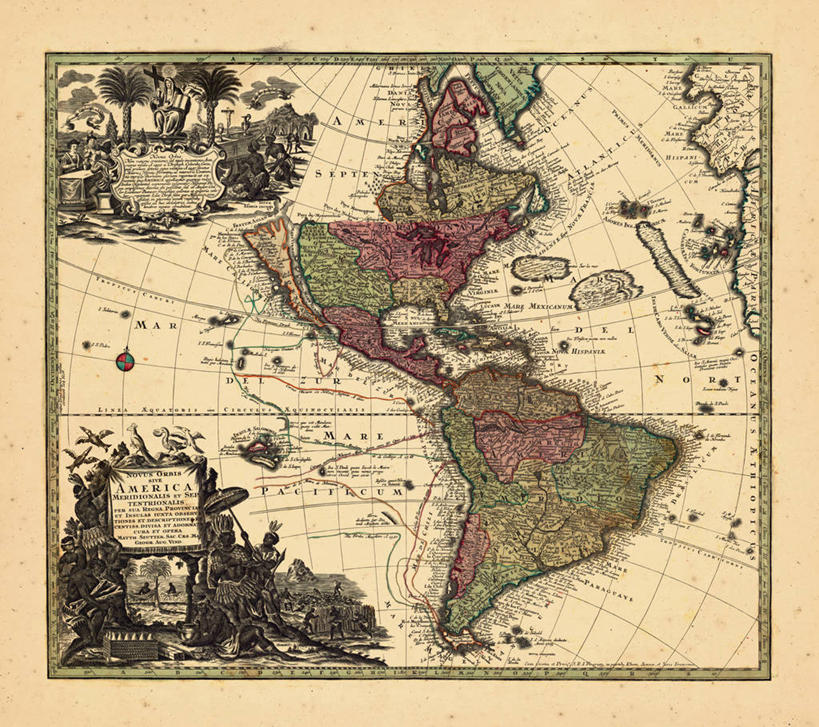 无人,横图,地图,历史,南美,古董,北美,彩图