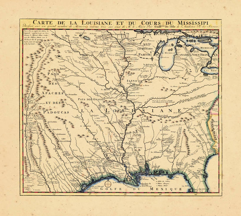 无人,横图,地图,美国,历史,古董,北美,路易斯安那州,彩图