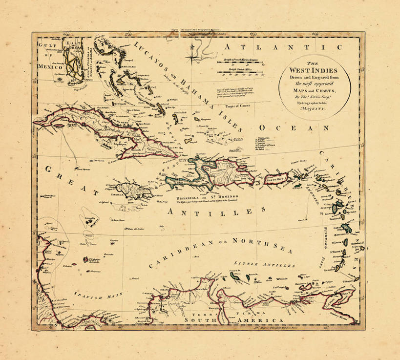 无人,横图,地图,历史,古董,西印度群岛,中美洲,彩图