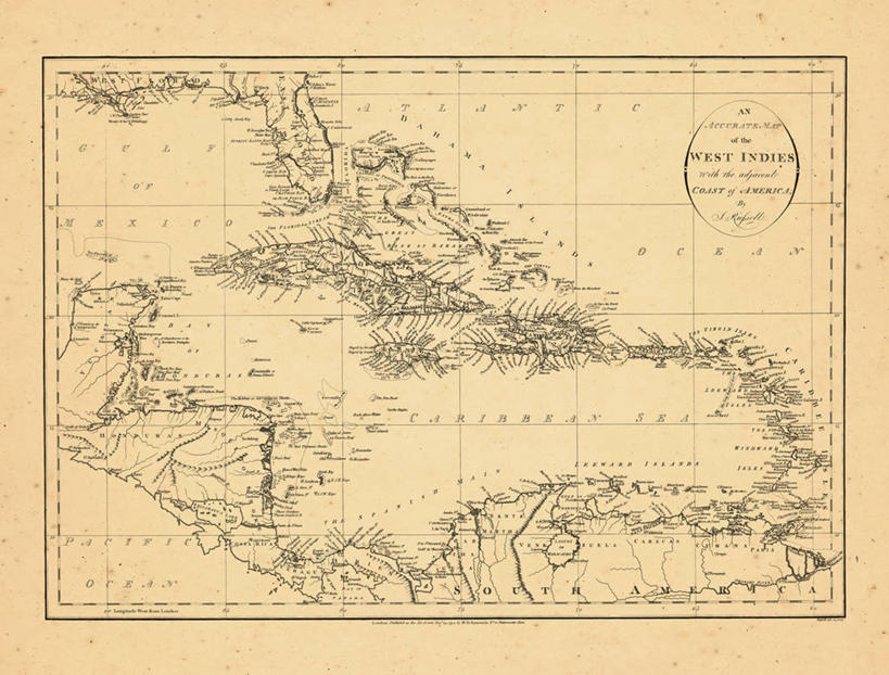 无人,横图,地图,历史,古董,西印度群岛,中美洲,彩图