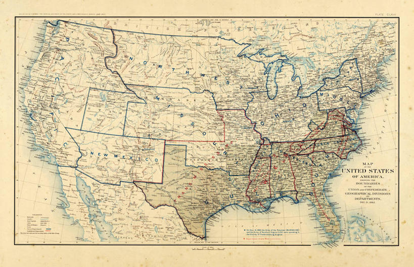 无人,横图,地图,历史,古董,北美,内战,彩图