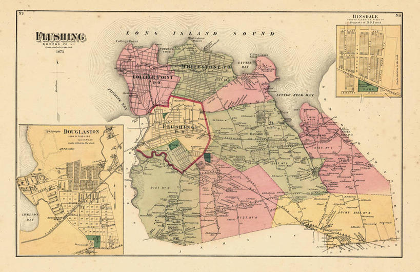无人,横图,地图,纽约,城镇,历史,古董,法拉盛,彩图,地图学