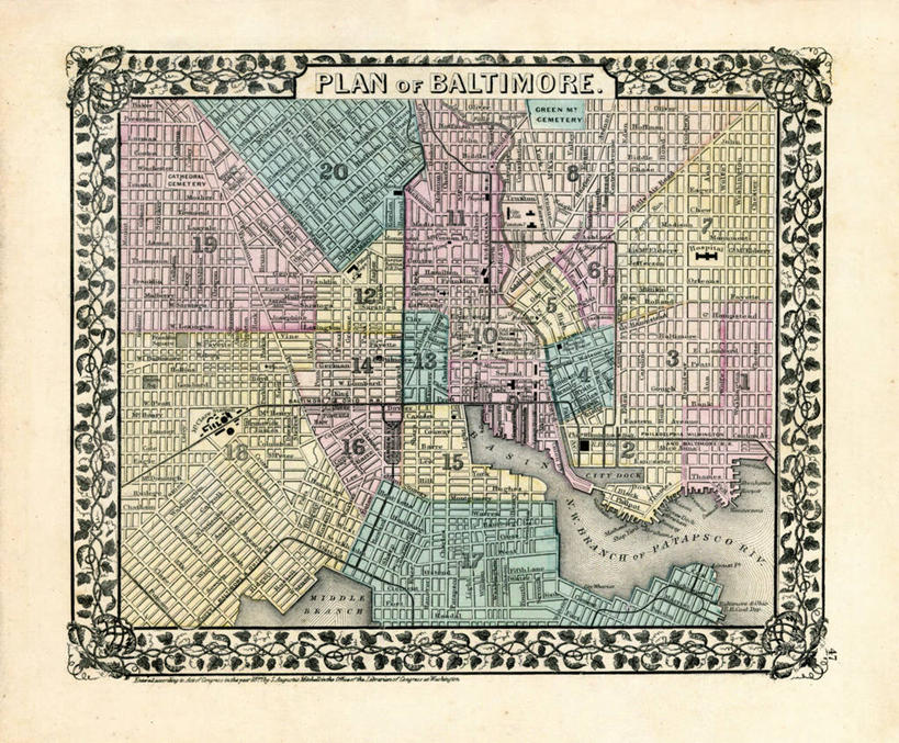 无人,横图,地图,城镇,首都,历史,古董,华盛顿特区,巴尔的摩,马里兰,彩图,地图学