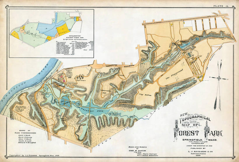 无人,横图,地图,城镇,历史,古董,马萨诸塞,斯普林菲尔德,彩图,地图学