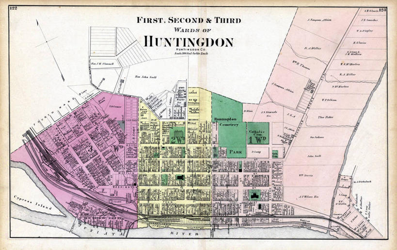 无人,横图,地图,城镇,历史,古董,宾夕法尼亚,亨廷顿,彩图,地图学