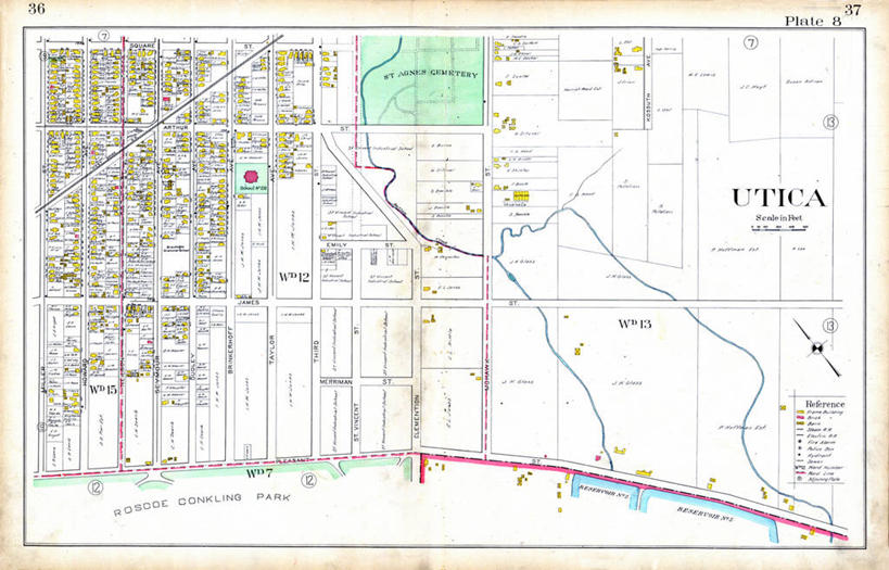 无人,横图,地图,城镇,历史,墓地,古董,纽约州,彩图,地图学