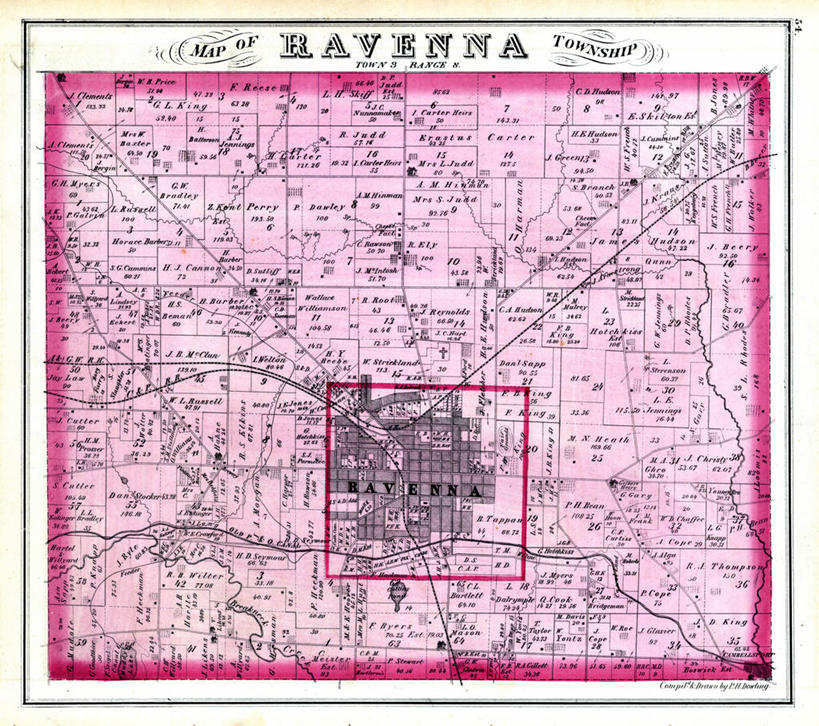 无人,横图,地图,历史,古董,俄亥俄州,拉韦纳,彩图,地图学
