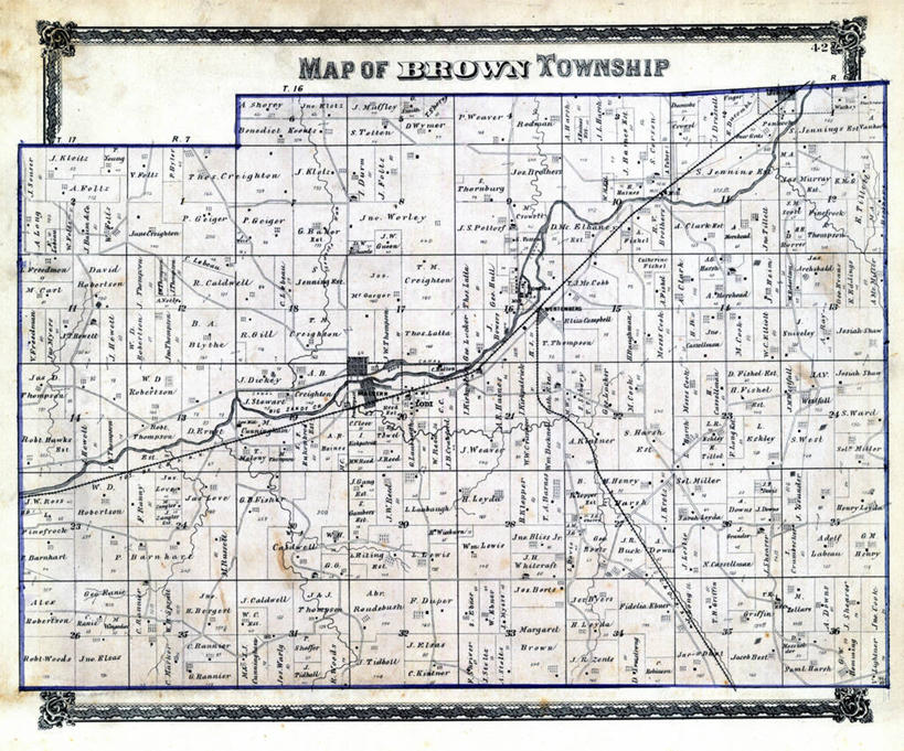 无人,横图,地图,褐色,历史,古董,俄亥俄州,彩图,地图学