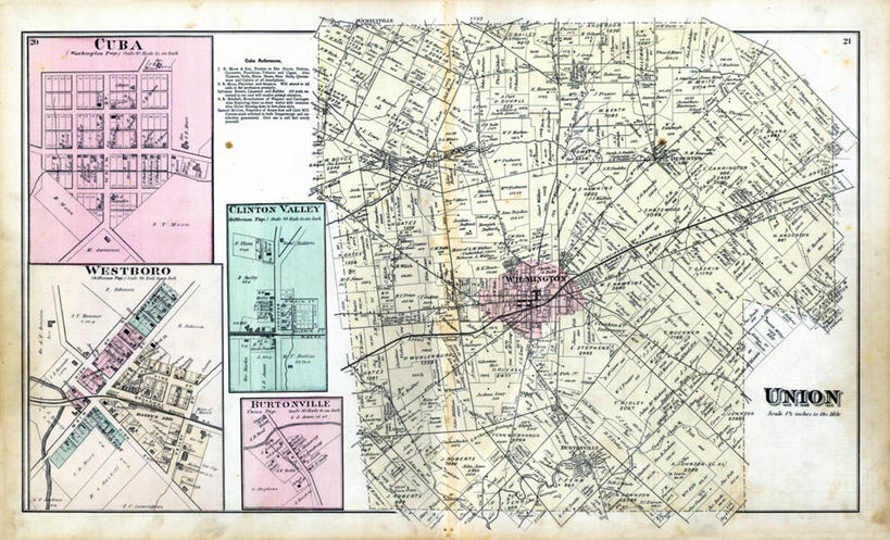 无人,横图,地图,古巴,城镇,历史,古董,俄亥俄州,彩图,地图学