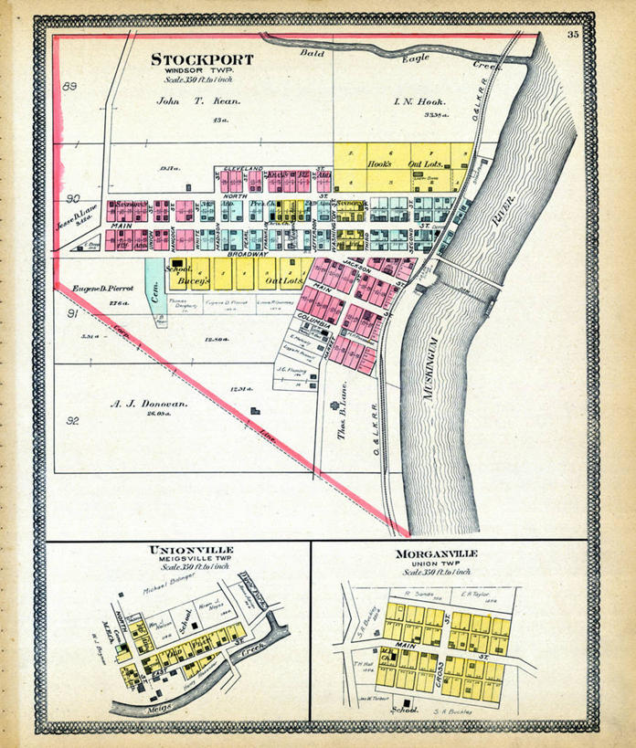 无人,竖图,地图,城镇,历史,古董,俄亥俄州,彩图,地图学,斯托克波特