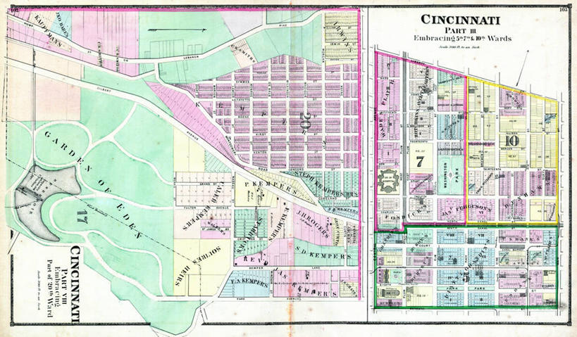 无人,横图,地图,城镇,历史,古董,俄亥俄州,辛辛那提,彩图,地图学