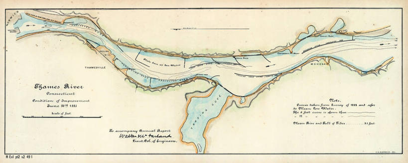 无人,横图,全景,地图,图表,历史,泰晤士河,古董,康涅狄格州,彩图,地图学