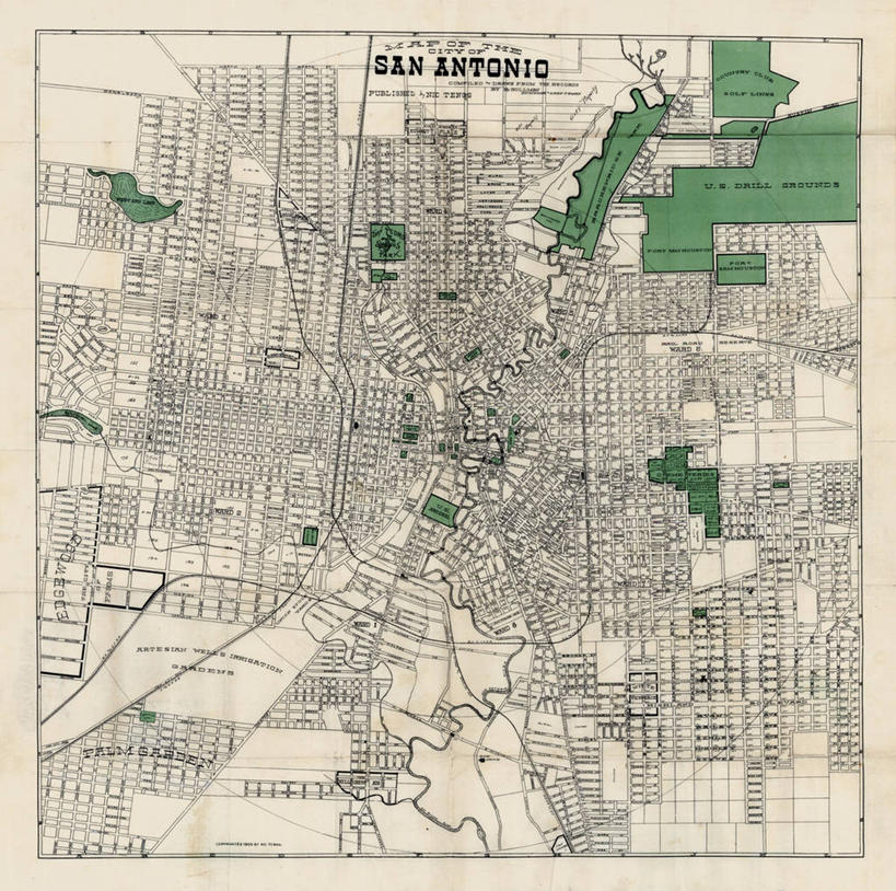 无人,横图,方图,地图,城镇,历史,古董,德克萨斯,圣安东尼奥市,彩图,地图学