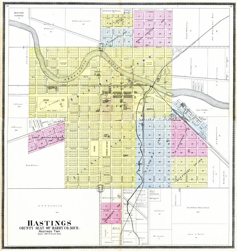 无人,竖图,地图,美国,历史,古董,北美,北美洲,美洲,北亚美利加洲,亚美利加洲,密歇根,密歇根州,貂熊州,狼獾之州,狼獾州,黑斯廷斯,彩图,美利坚合众国,地图学