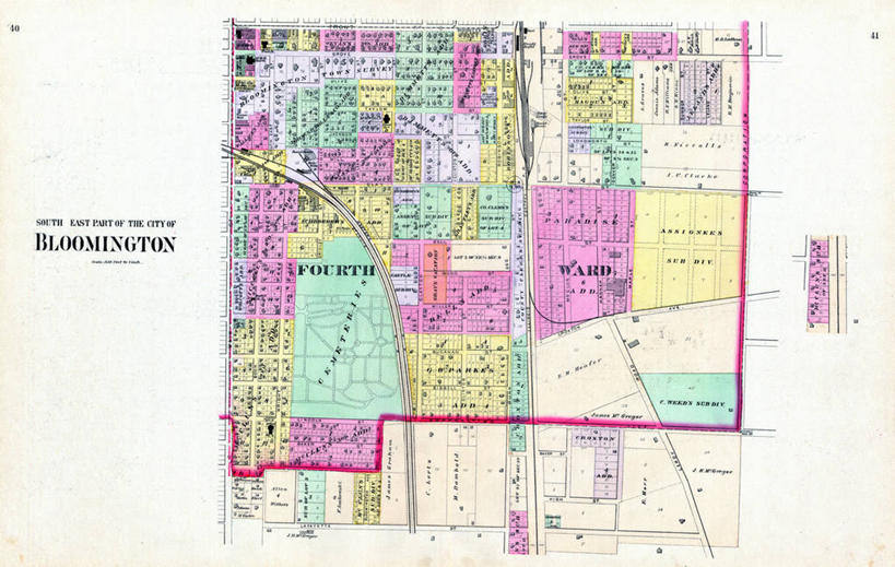 无人,横图,地图,城镇,历史,古董,伊利诺斯州,布卢明顿,彩图,地图学