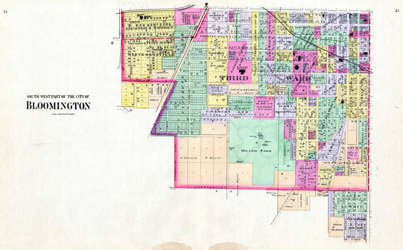 无人,横图,地图,城镇,历史,古董,伊利诺斯州,布卢明顿,彩图,地图学