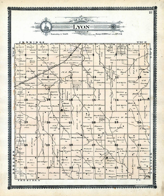 无人,竖图,地图,历史,古董,里昂,堪萨斯,彩图,地图学