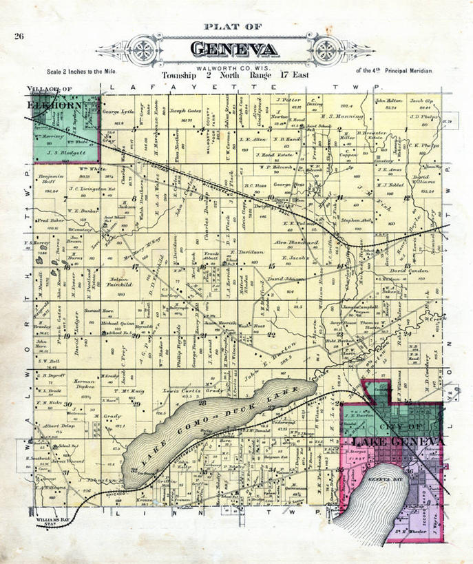 无人,竖图,地图,历史,古董,威斯康星,日内瓦,彩图,地图学
