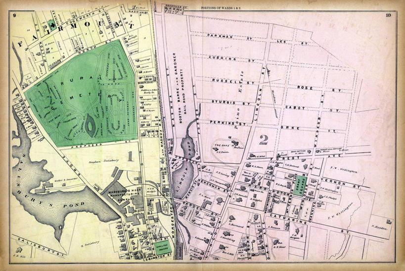 无人,横图,地图,城镇,历史,墓地,古董,马萨诸塞,彩图,地图学