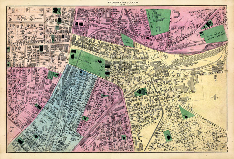 无人,横图,地图,城镇,首都,历史,古董,马萨诸塞,彩图,牛津街,地图学