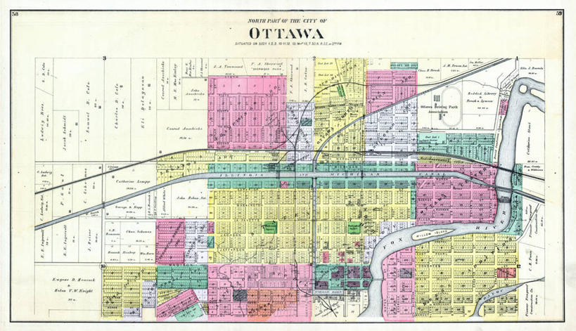 无人,横图,地图,城镇,首都,历史,古董,伊利诺斯州,渥太华,彩图,地图学