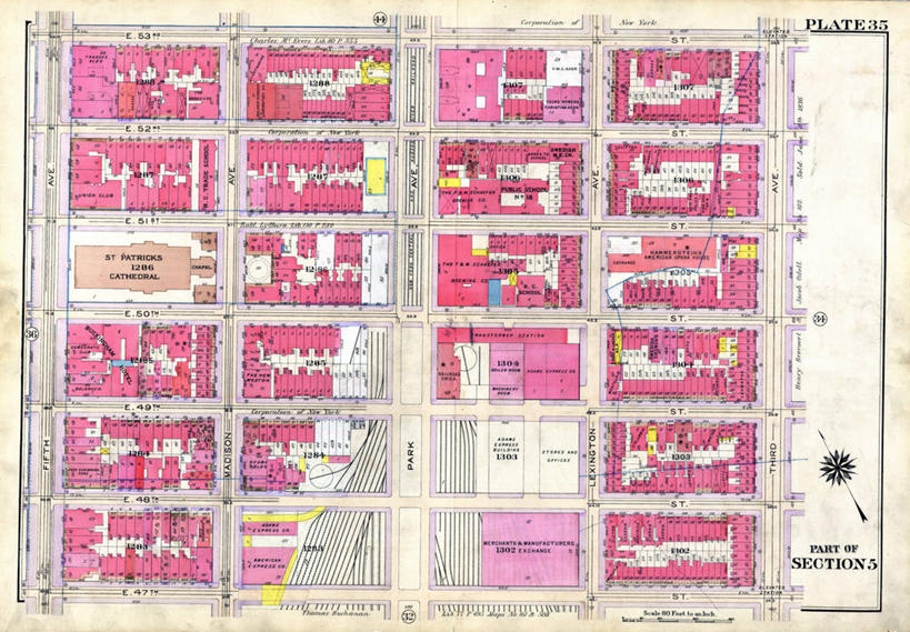 无人,横图,地图,纽约,城镇,曼哈顿,历史,古董,第五大道,彩图,大教堂,地图学