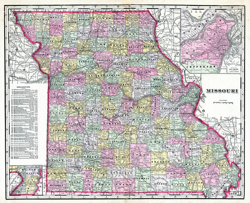 无人,横图,地图,历史,古董,密苏里,彩图,地图学