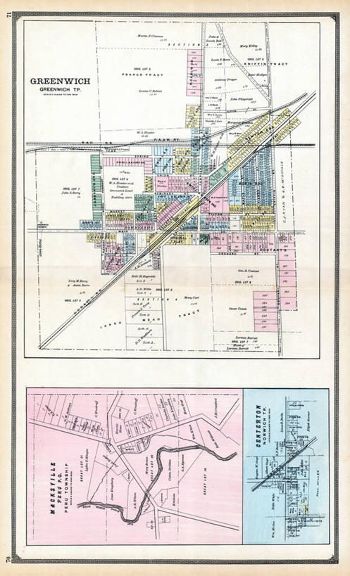 无人,竖图,地图,城镇,历史,古董,格林威治,俄亥俄州,彩图,地图学