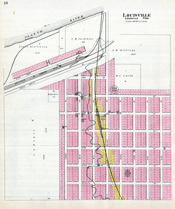 无人,竖图,地图,城镇,历史,古董,内布拉斯加,路易斯维尔,彩图,地图学