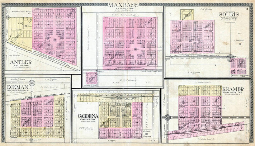 无人,横图,地图,城镇,历史,古董,鹿角,北达科他州,彩图,地图学