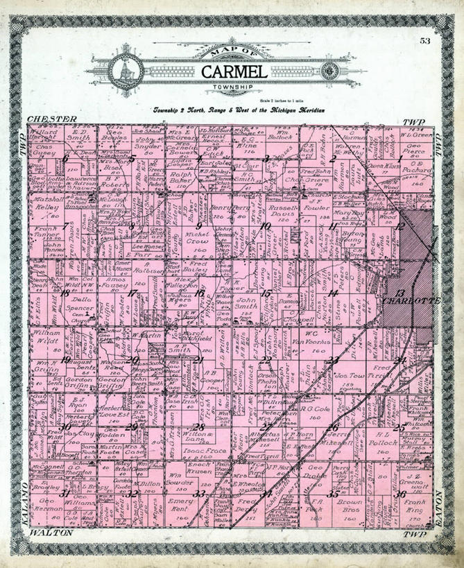 无人,竖图,地图,美国,历史,古董,北美,北美洲,美洲,北亚美利加洲,亚美利加洲,密歇根,密歇根州,貂熊州,狼獾之州,狼獾州,夏洛特,彩图,美利坚合众国,地图学,卡麦尔