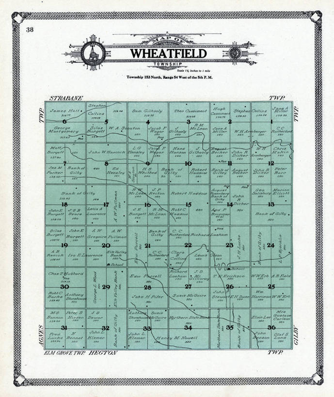 无人,竖图,小麦,地图,历史,古董,北达科他州,彩图,地图学
