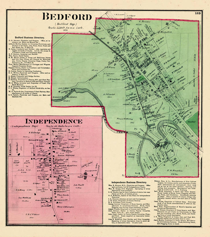 无人,竖图,地图,城镇,历史,独立,古董,俄亥俄州,贝德福德,彩图,地图学