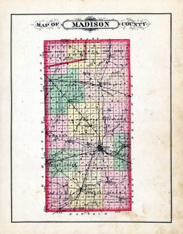 无人,竖图,地图,历史,古董,彩图,麦迪逊县,地图学