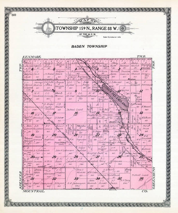 无人,竖图,地图,历史,古董,北达科他州,彩图,巴登,地图学