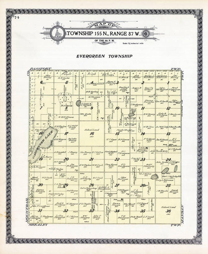 无人,竖图,地图,历史,古董,常绿树,北达科他州,彩图,地图学