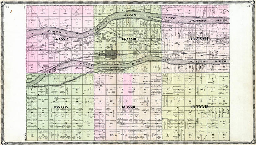 无人,横图,地图,历史,古董,内布拉斯加,萨瑟兰郡,彩图,地图学