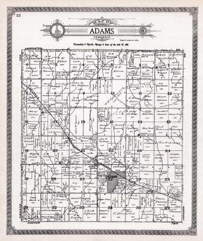 无人,竖图,地图,历史,古董,内布拉斯加,亚当斯,彩图,地图学