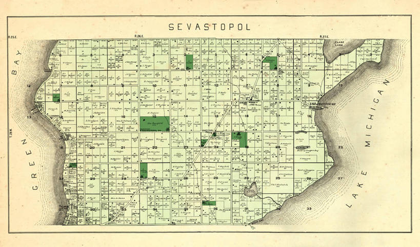 无人,横图,地图,历史,古董,北美,密歇根湖,威斯康星,彩图,塞瓦斯托波尔,地图学
