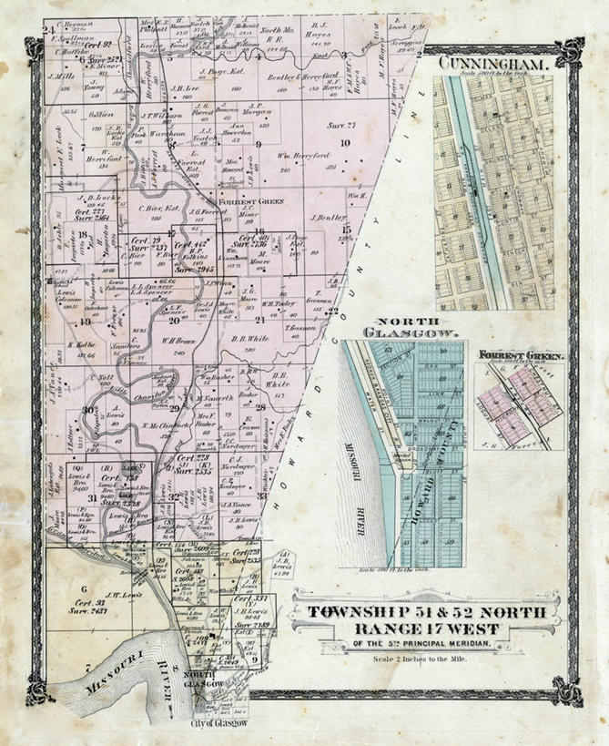 无人,竖图,地图,城镇,历史,古董,密苏里,密苏里河,彩图,地图学