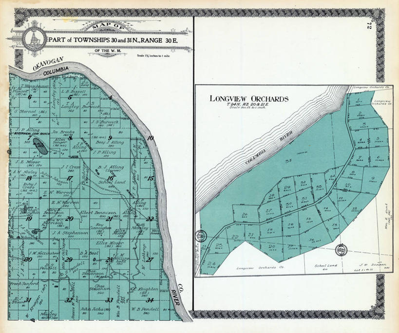 无人,横图,地图,城镇,历史,古董,北美,华盛顿州,哥伦比亚河,彩图,地图学