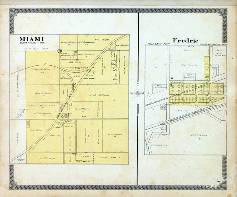 无人,横图,地图,城镇,历史,古董,迈阿密,彩图,门罗县,地图学,爱荷华