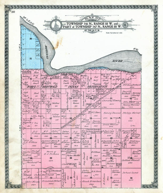 无人,竖图,地图,历史,古董,北达科他州,印第安保留地,彩图,地图学